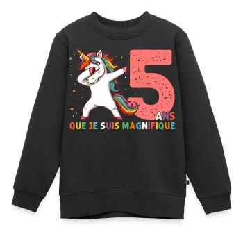 Licorne Dab Cadeau 5 Ème Anniversaire 5 Ans - Sweat Premium enfant bio - noir - Devant - AI Model Kid Female (0cm)
