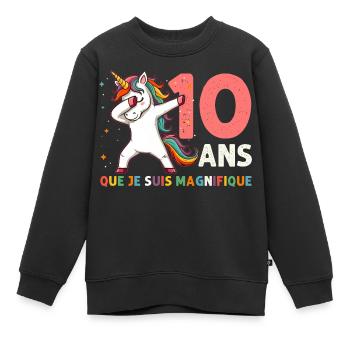 Licorne Dab Cadeau 10 Ème Anniversaire 10 Ans - Sweat Premium enfant bio - noir - Devant - AI Model Kid Female (0cm)