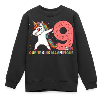 Licorne Dab Cadeau 9 Ème Anniversaire 9 Ans - Sweat Premium enfant bio - noir - Devant - AI Model Kid Female (0cm)