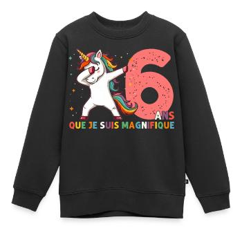 Licorne Dab Cadeau 6 Ème Anniversaire 6 Ans - Sweat Premium enfant bio - noir - Devant - AI Model Kid Female (0cm)