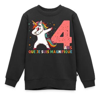 Licorne Dab Cadeau 4 Ème Anniversaire 4 Ans - Sweat Premium enfant bio - noir - Devant - AI Model Kid Female (0cm)