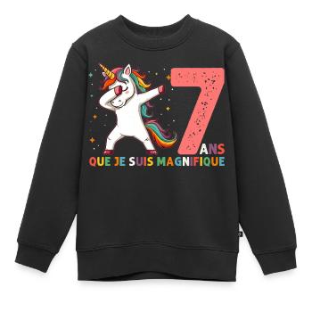 Licorne Dab Cadeau 7 Ème Anniversaire 7 Ans - Sweat Premium enfant bio - noir - Devant - AI Model Kid Female (0cm)