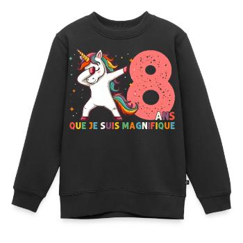 Licorne Dab Cadeau 8 Ème Anniversaire 8 Ans - Sweat Premium enfant bio - noir - Devant - AI Model Kid Female (0cm)