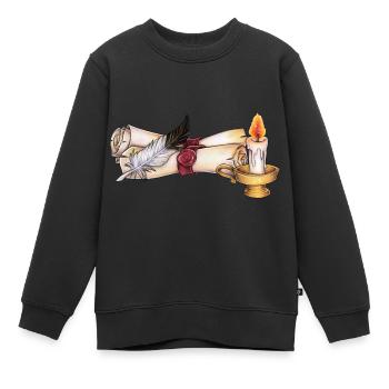 Ästhetische Schriftrolle mit Kerze und Feder - Kinder Premium Organic Sweatshirt - Schwarz - Vorne - AI Model Kid Female (0cm)