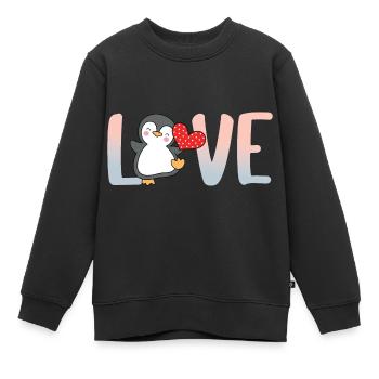 Pingouin Valentine’s Day Heart Love Gift Idea - Sweat Premium enfant bio - noir - Devant - AI Model Kid Female (0cm)