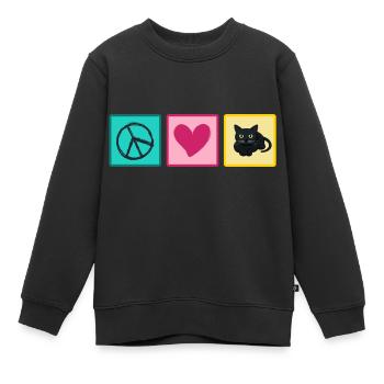 Katze Katzenhaar Mietzekatze "love peace cats" - Kinder Premium Organic Sweatshirt - Schwarz - Vorne - AI Model Kid Female (0cm)