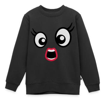 Erschrocken gucken Cartoon Gesicht Frau Weiblich - Kinder Premium Organic Sweatshirt - Schwarz - Vorne - AI Model Kid Female (0cm)