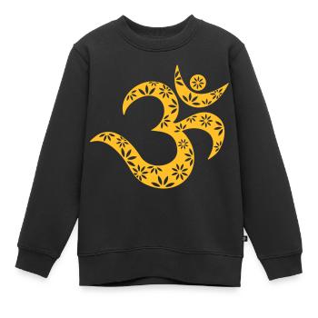 OM Mantra Symbol, Blumen, Muster, Aum, Buddhismus, - Kinder Premium Organic Sweatshirt - Schwarz - Vorne - AI Model Kid Female (0cm)