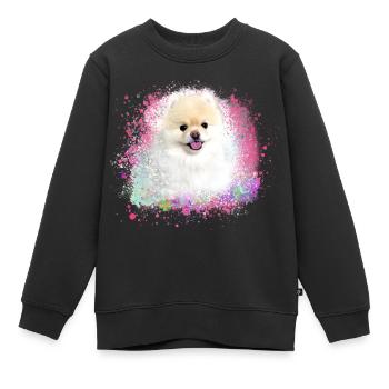 pomerian,zwergspitz ,spitz,hund, Graffiti ,Malerei - Kinder Premium Organic Sweatshirt - Schwarz - Vorne - AI Model Kid Female (0cm)