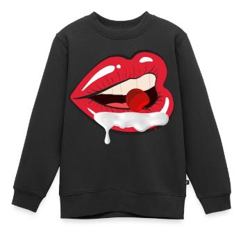 Mund Pralle Kirsche - Kinder Premium Organic Sweatshirt - Schwarz - Vorne - AI Model Kid Female (0cm)
