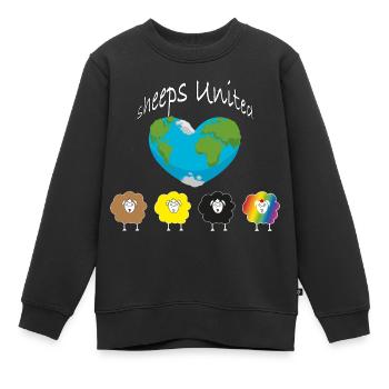 Schafe der Welt vereinigt euch! Die Welt ein Herz. - Kinder Premium Organic Sweatshirt - Schwarz - Vorne - AI Model Kid Female (0cm)