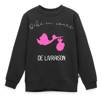 bébé en cours de livraison fille - Sweat Premium enfant bio - noir - Devant - AI Model Kid Female (0cm)