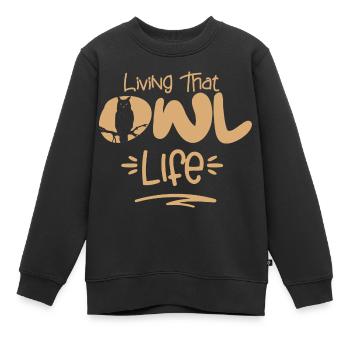 Vivre cette vie de hibou Oiseau nocturne Noctambules - Sweat Premium enfant bio - noir - Devant - AI Model Kid Female (0cm)