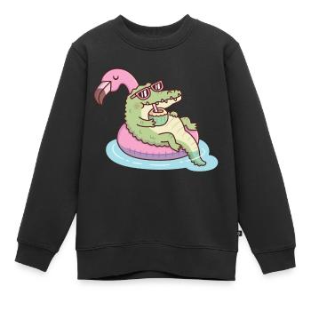 Crocodile refroidissant sur le char flamant rose drôle - Sweat Premium enfant bio - noir - Devant - AI Model Kid Female (0cm)