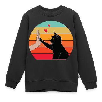 Katze High Five - Kinder Premium Organic Sweatshirt - Schwarz - Vorne - AI Model Kid Female (0cm)