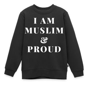 ICH BIN MUSLIME UND STOLZ (Weißer Text) - Kinder Premium Organic Sweatshirt - Schwarz - Vorne - AI Model Kid Female (0cm)