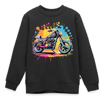 moto vintage style retro - graffiti - Sweat Premium enfant bio - noir - Devant - AI Model Kid Female (0cm)