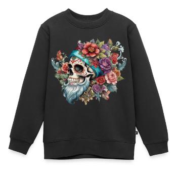 vintage, hipster, skull, bart, tatoo stil, rose - Kinder Premium Organic Sweatshirt - Schwarz - Vorne - AI Model Kid Female (0cm)
