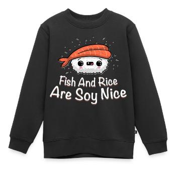 Le poisson et le riz sont du soja NiceLe poisson et le riz sont du soja ni - Sweat Premium enfant bio - noir - Devant - AI Model Kid Female (0cm)
