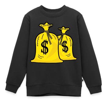 Sacs d’argent - Sweat Premium enfant bio - noir - Devant - AI Model Kid Female (0cm)