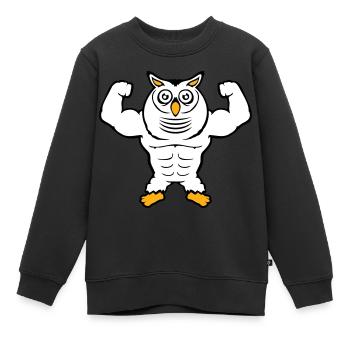 Eule Bodybuilder Muskeln Bizeps Posen Gym Rat Cool - Kinder Premium Organic Sweatshirt - Schwarz - Vorne - AI Model Kid Female (0cm)