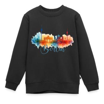 Berlin City Watercolor City - Sweat Premium enfant bio - noir - Devant - AI Model Kid Female (0cm)
