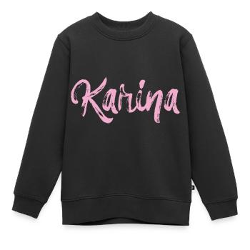 karina,name,cursive,pink,font - Kids Premium Organic Sweatshirt - black - Front - AI Model Kid Female (0cm)
