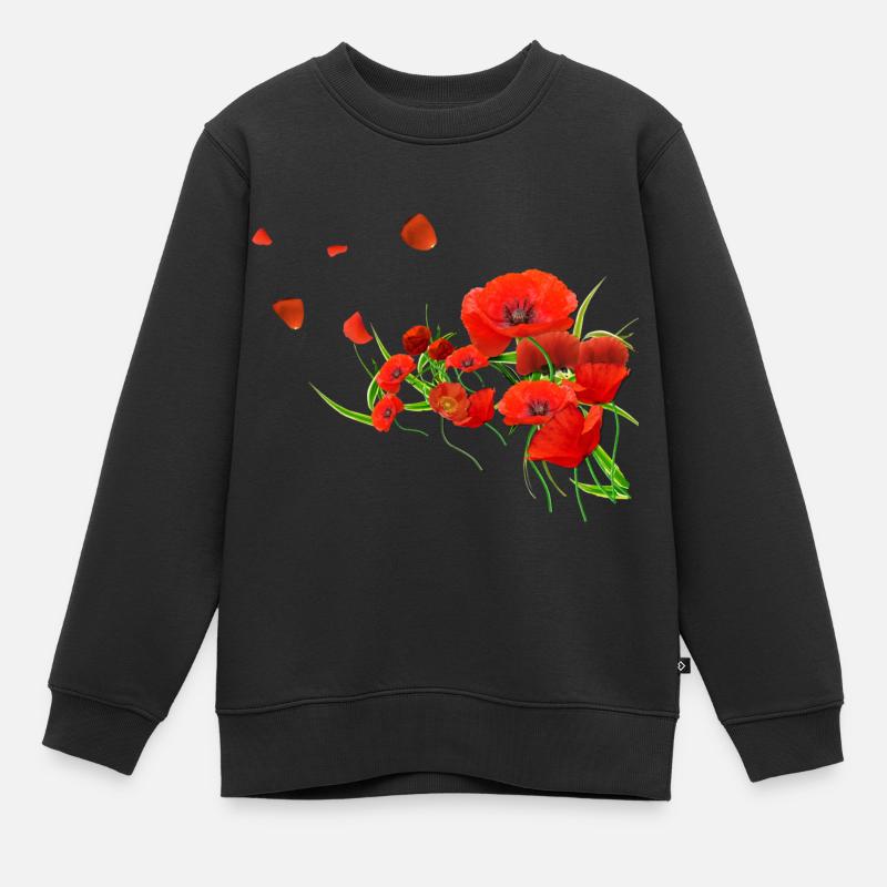 Coquelicots - Sweat Premium enfant bio - noir
