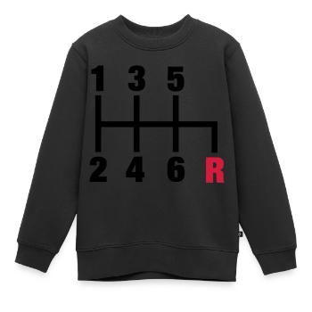 racing_gangschaltung_rueckwaerts__f2 - Kinder Premium Organic Sweatshirt - Schwarz - Vorne - AI Model Kid Female (0cm)