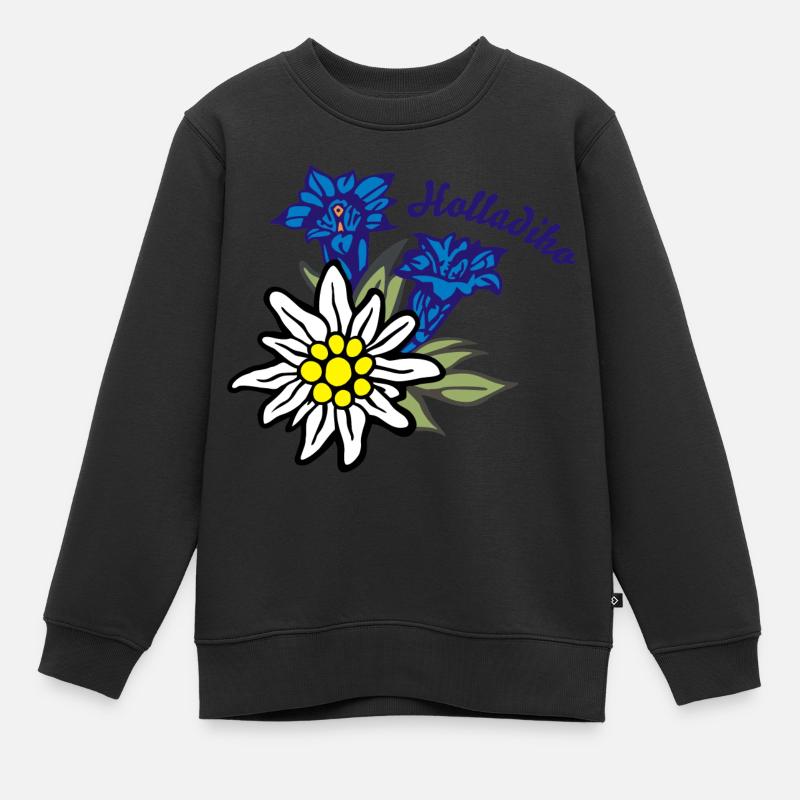(edelweiss_mit_enzian_holladiho) - Kinder Premium Organic Sweatshirt - Schwarz