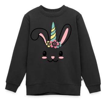 Einhorn Hase-Bunnycorn-Kind-Lustig-Geschenk-Ostern - Kinder Premium Organic Sweatshirt - Schwarz - Vorne - AI Model Kid Female (0cm)
