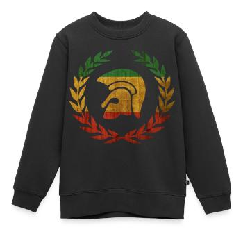 Casque de Troie dans une couronne de laurier - Sweat Premium enfant bio - noir - Devant - AI Model Kid Female (0cm)