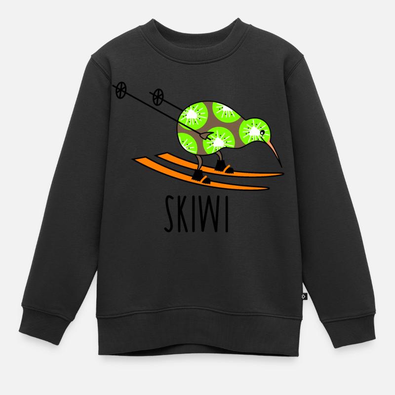 Lustiger Kiwi als Skifahrer - Kinder Premium Organic Sweatshirt - Schwarz