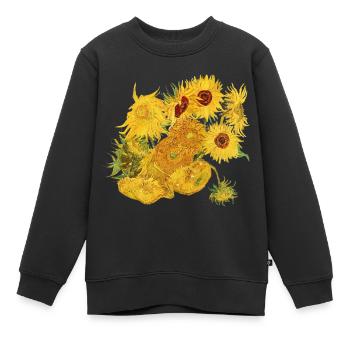 Vincent van Gogh Sonnenblumen Sweater Gogh Shirt - Kinder Premium Organic Sweatshirt - Schwarz - Vorne - AI Model Kid Female (0cm)