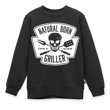 NATURAL BORN GRILLER - Grillen BBQ Steak Barbecue - Sweat Premium enfant bio - noir - Devant - AI Model Kid Female (0cm)