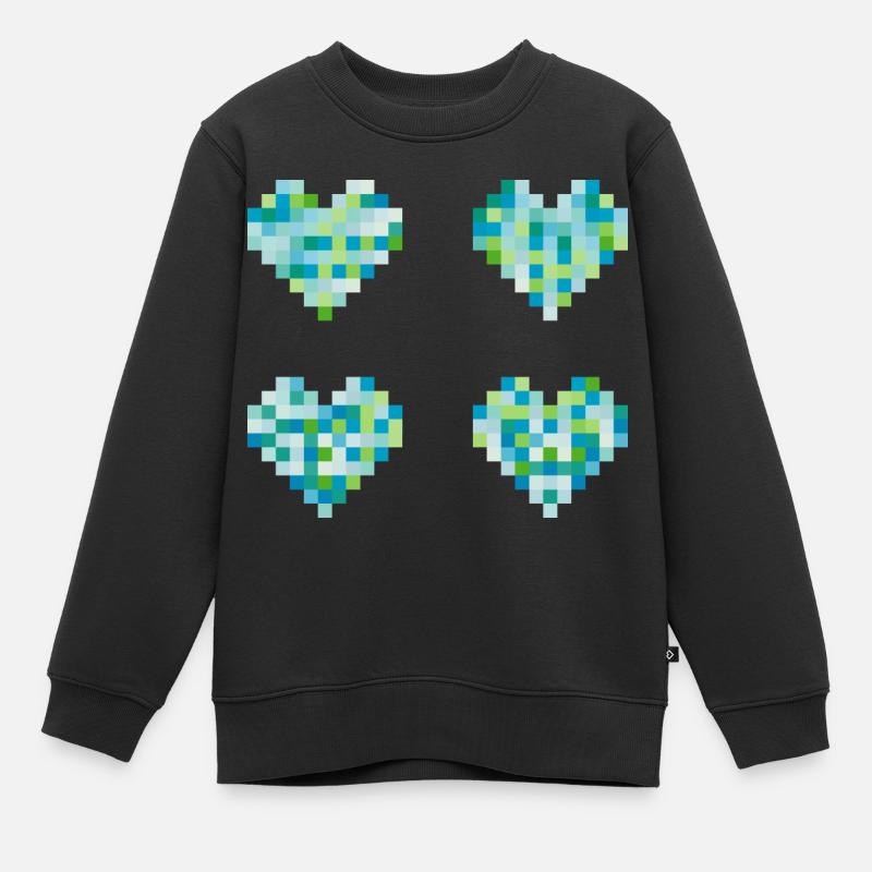Cœurs 4 pixels - couleurs pastel néon - bleu - vert - Sweat Premium enfant bio - noir