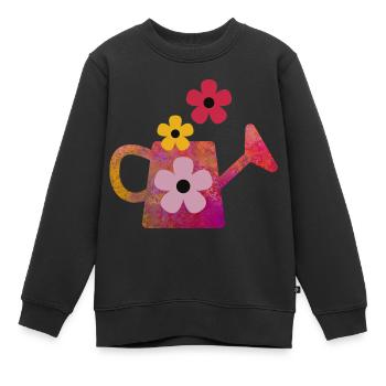 Arrosoir rouge avec des fleurs - Sweat Premium enfant bio - noir - Devant - AI Model Kid Female (0cm)
