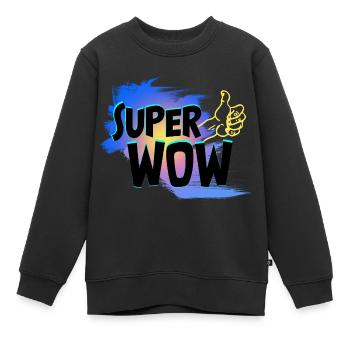 Super Wow - Sweat Premium enfant bio - noir - Devant - AI Model Kid Female (0cm)