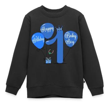 1 Hapy Birthday Luftballon - Kinder Premium Organic Sweatshirt - Schwarz - Vorne - AI Model Kid Female (0cm)