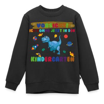 Achtung Kindergarten jetzt komme ich Dino - Kinder Premium Organic Sweatshirt - Schwarz - Vorne - AI Model Kid Female (0cm)