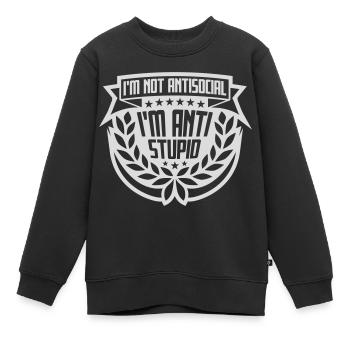 not antisocial anti stupid - Kids Premium Organic Sweatshirt - black - Front - AI Model Kid Female (0cm)