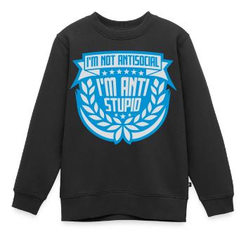 not antisocial anti stupid - Kids Premium Organic Sweatshirt - black - Front - AI Model Kid Female (0cm)