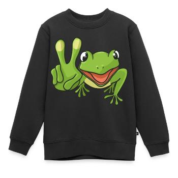 Frosch Peacezeichen - Kinder Premium Organic Sweatshirt - Schwarz - Vorne - AI Model Kid Female (0cm)