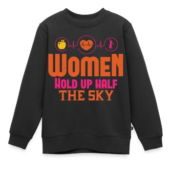 LES FEMMES TIENNENT LA MOITIÉ DU CIEL - Sweat Premium enfant bio - noir - Devant - AI Model Kid Female (0cm)