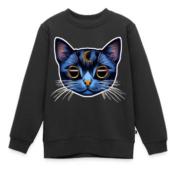 Katze mit Mondraum und Kosmos - Kinder Premium Organic Sweatshirt - Schwarz - Vorne - AI Model Kid Female (0cm)