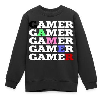 Gamer colorée et blanc - Sweat Premium enfant bio - noir - Devant - AI Model Kid Female (0cm)