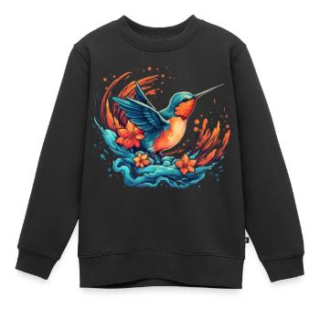 Oiseau explosion de fleurs - Sweat Premium enfant bio - noir - Devant - AI Model Kid Female (0cm)