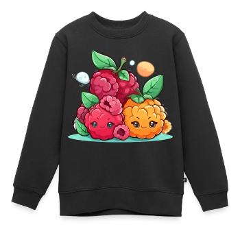 Kawaii Himbeeren - Kinder Premium Organic Sweatshirt - Schwarz - Vorne - AI Model Kid Female (0cm)