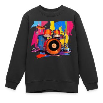 Batteur Idée Cadeau Musique #1 - Sweat Premium enfant bio - noir - Devant - AI Model Kid Female (0cm)