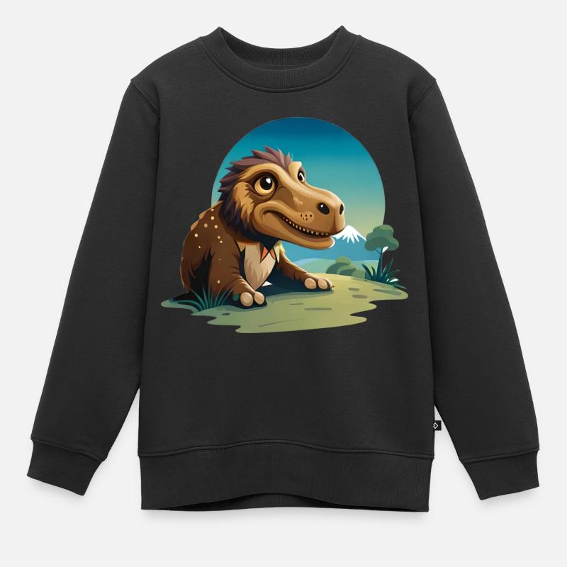 Dinosaurier, der im Gras geht - Kinder Premium Organic Sweatshirt - Schwarz